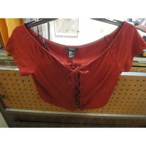 Forever 21 Juniors L brick color knit crop top tie up front NWT